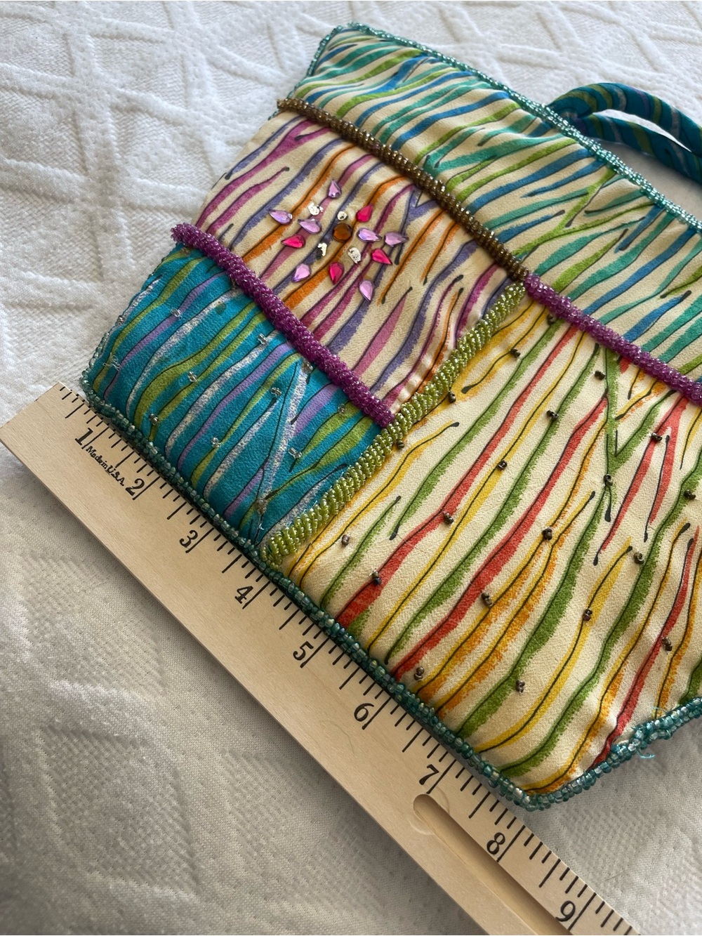 Colorful Striped Patchwork Tote - Multicolor Summer Handbag - Picture 6 of 9